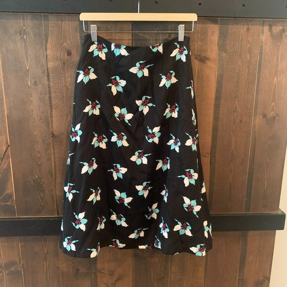 Anthropologie Women's Maeve Lace-Up Floral Print A Line Black Midi Skirt Size 8 - Picture 3 of 8